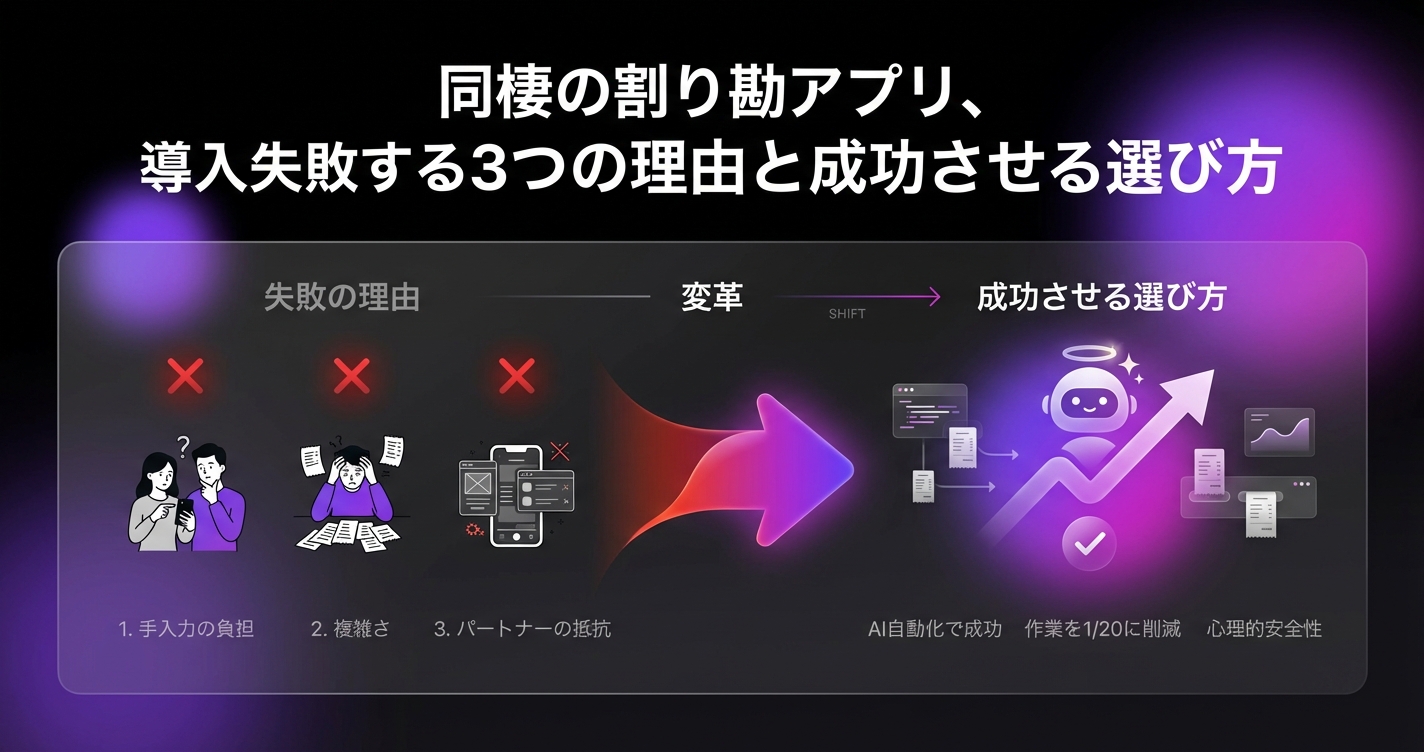 同棲の割り勘アプリ、導入失敗する3つの理由と成功させる選び方のアイキャッチ画像 - 家計管理・レシートに関する記事