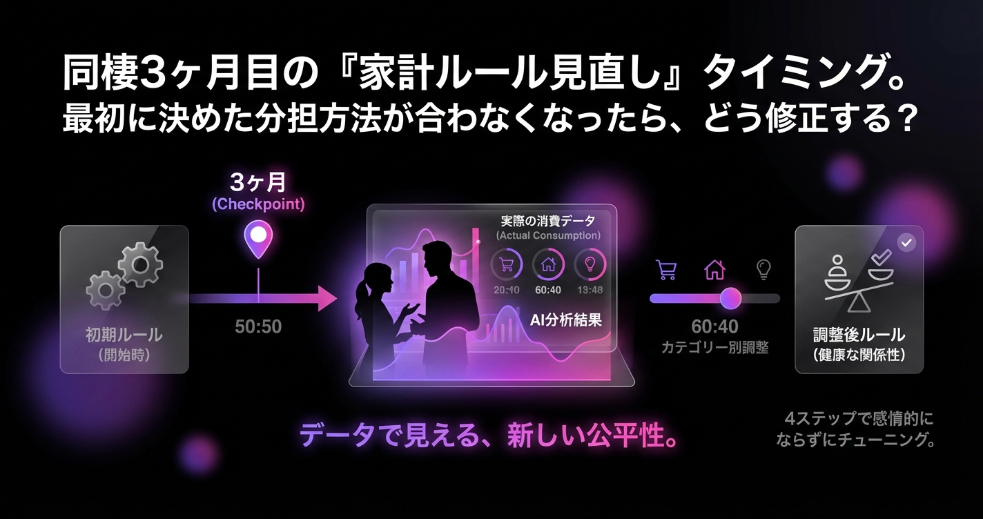 同棲3ヶ月で家計ルール見直し術｜完全折半から柔軟な分担へ移行する4ステップのアイキャッチ画像 - 同棲・カップルに関する記事