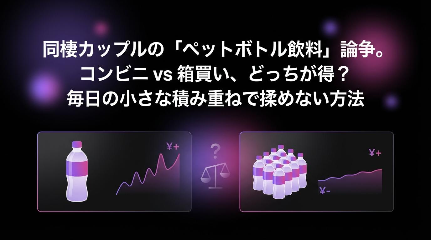 同棲カップルの「ペットボトル飲料」論争。コンビニ vs 箱買い、どっちが得？毎日の小さな積み重ねで揉めない方法のアイキャッチ画像 - 家計管理・レシートに関する記事