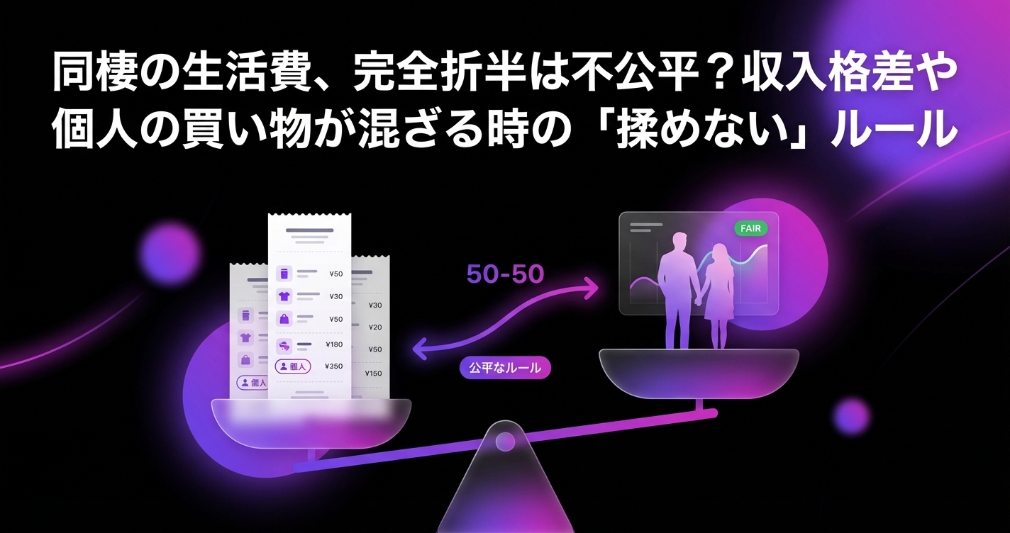 同棲の生活費、完全折半は不公平？収入格差や個人の買い物が混ざる時の「揉めない」ルール作りのアイキャッチ画像 - 同棲・カップルに関する記事