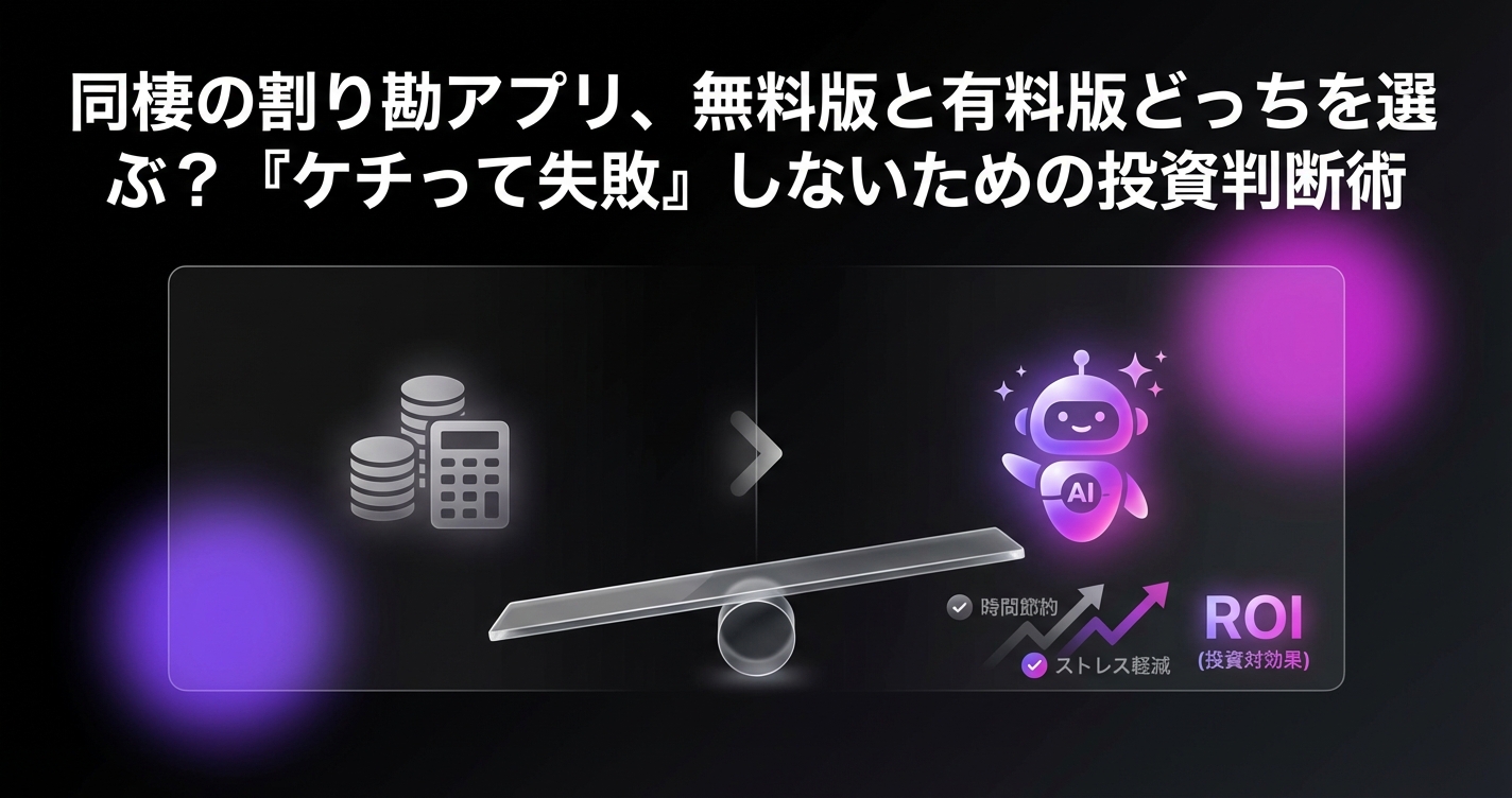 同棲の割り勘アプリ、無料版と有料版どっちを選ぶ？『ケチって失敗』しないための投資判断術のアイキャッチ画像 - 家計管理・レシートに関する記事