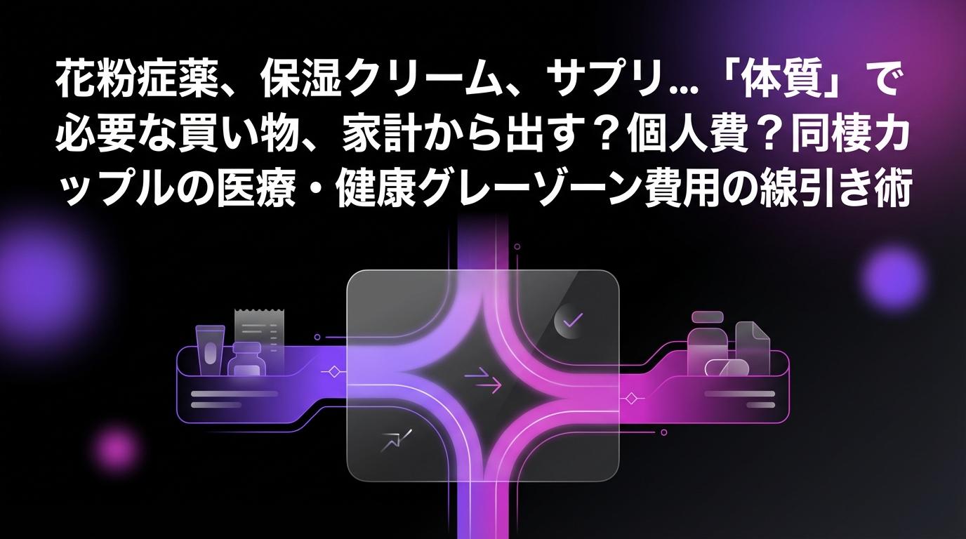 花粉症薬、保湿クリーム、サプリ...「体質」で必要な買い物、家計から出す？個人費？同棲カップルの医療・健康グレーゾーン費用の線引き術のアイキャッチ画像 - 家計管理・レシートに関する記事
