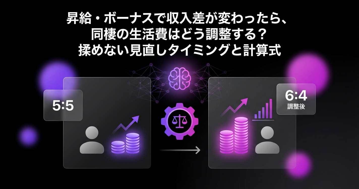 昇給・ボーナスで収入差が変わったら、同棲の生活費はどう調整する？揉めない見直しタイミングと計算式のアイキャッチ画像 - 同棲・カップルに関する記事