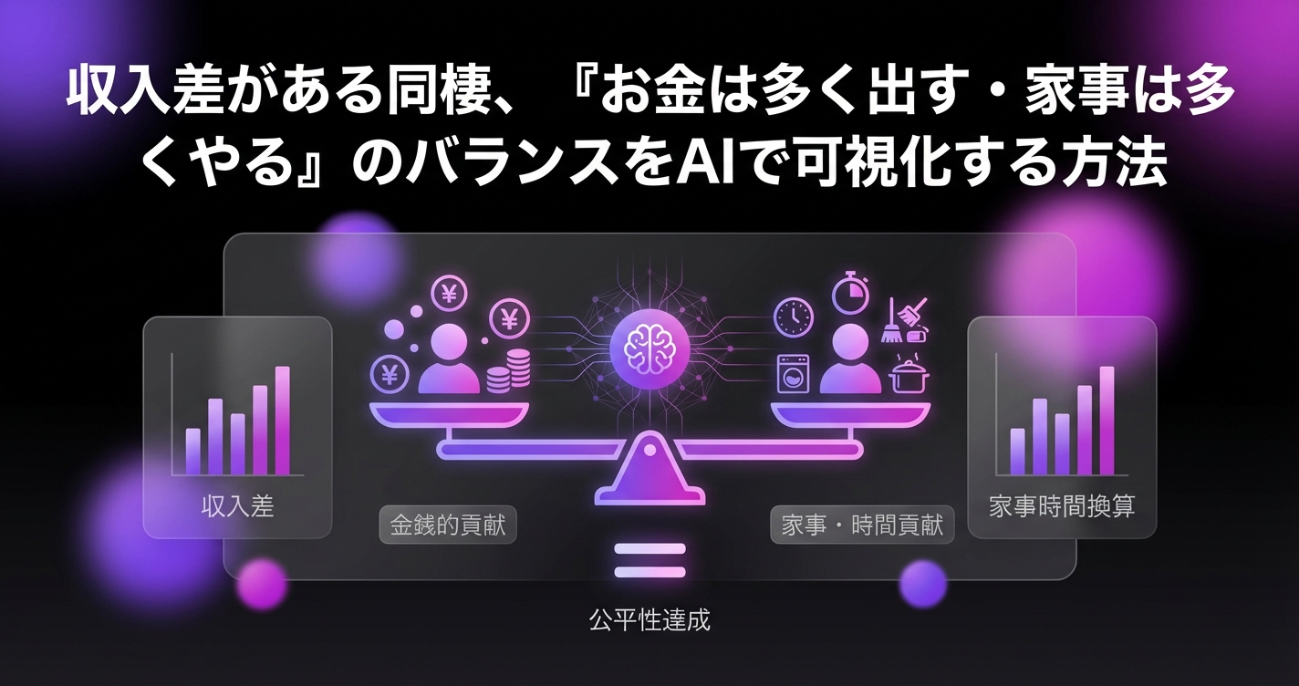 収入差がある同棲、『お金は多く出す・家事は多くやる』のバランスをAIで可視化する方法のアイキャッチ画像 - 同棲・カップルに関する記事