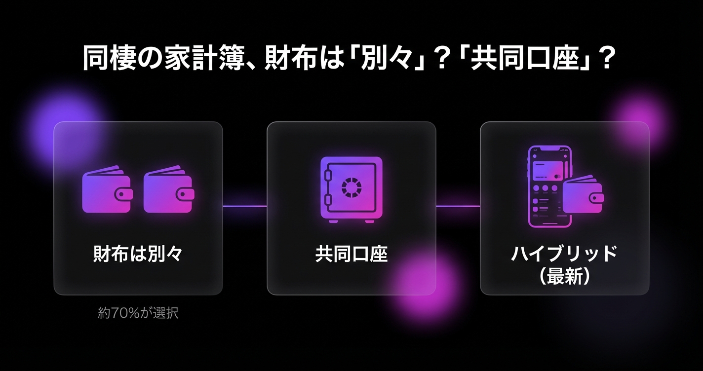同棲の家計簿、財布は「別々」？「共同口座」？それぞれのメリット・デメリットと、揉めずに貯金できる成功パターンのアイキャッチ画像 - 同棲・カップルに関する記事
